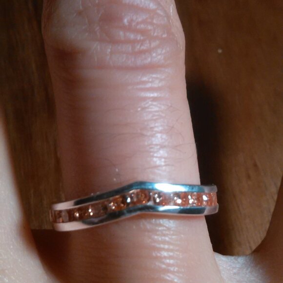 Simulated Champagne Color Diamond Sterling Silver Wishbone Ring (Size 7) - Picture 12 of 16